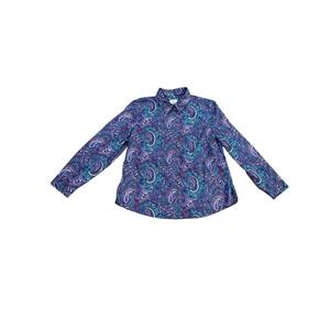 Appleseeds Womens‎ Paisley Print Button Up Shirt Long Sleeve Size 14 Purple Teal